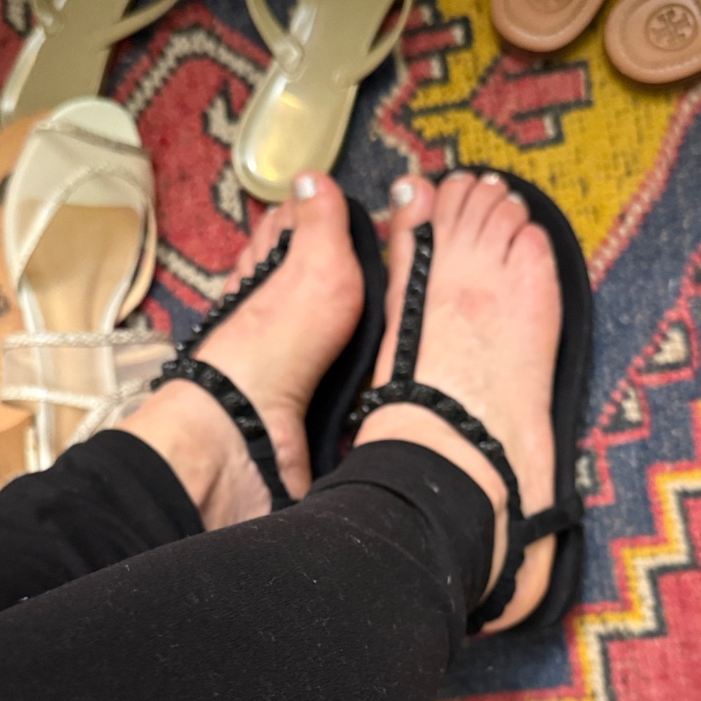 Stuart Weitzman Black Beaded Sandals